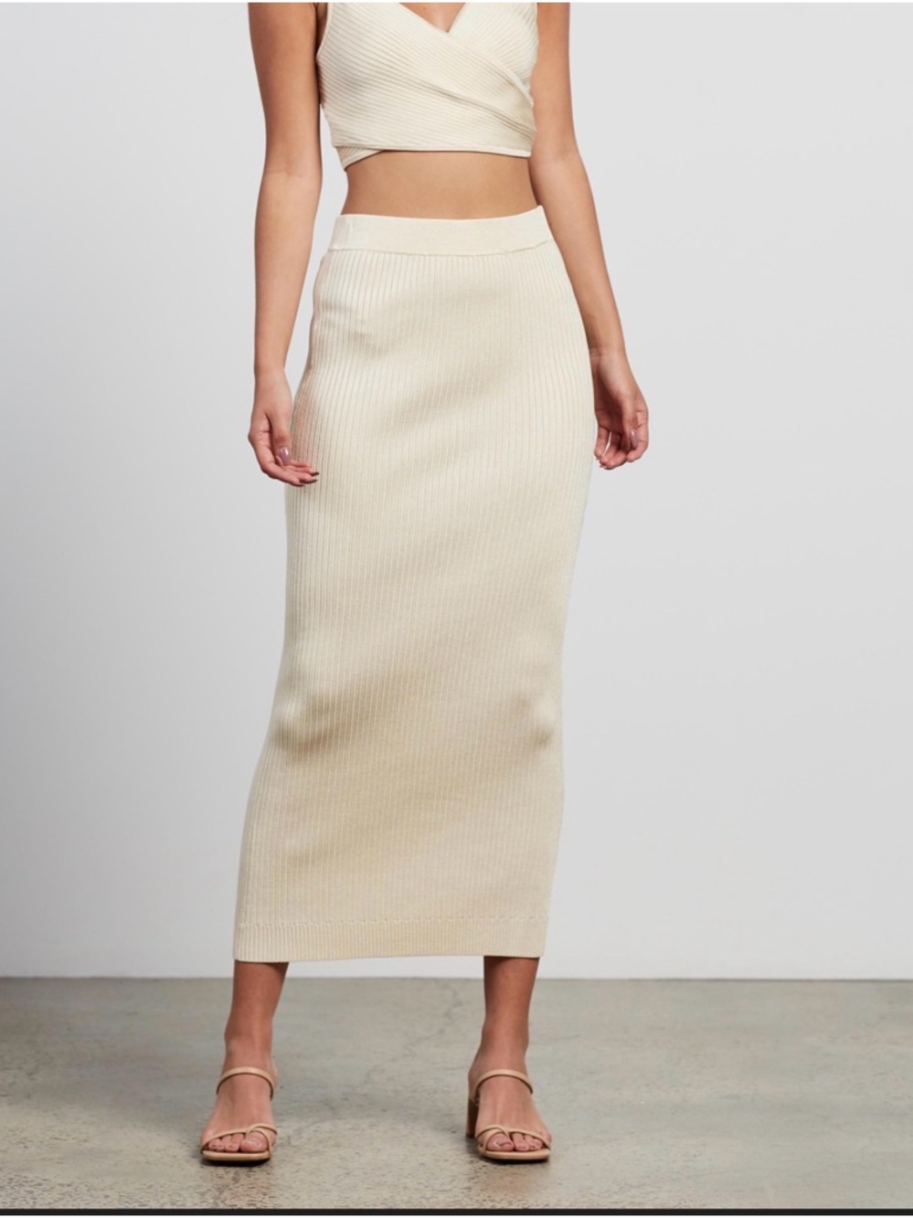 Significant Other Cream Ribbed Knit Maxi Skirt - US 2 / AU 6